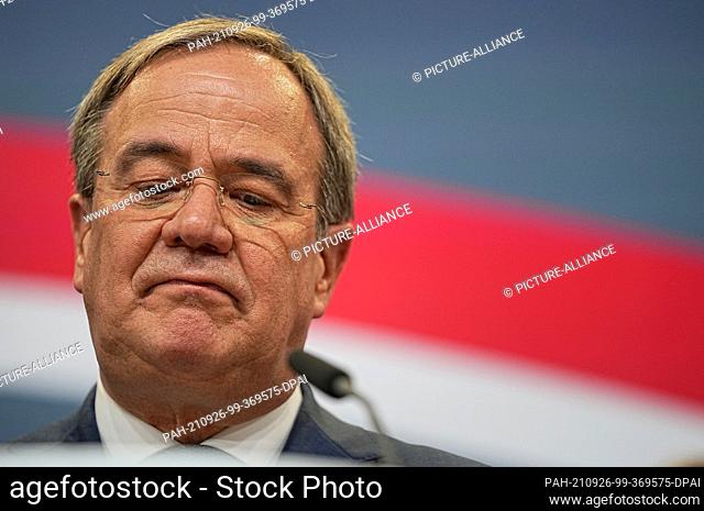 26 September 2021, Berlin: Armin Laschet, Federal Chairman of the CDU, top candidate of his party and Minister President of North Rhine-Westphalia comments on...