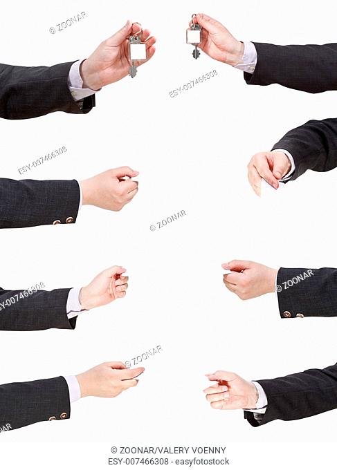 set of blank business card in male hand