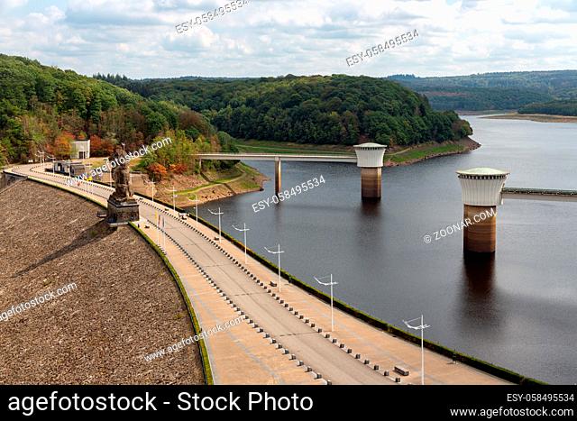 View at Gileppe dam with artificial lake in Belgium Ardennes with two drinking water supply systems