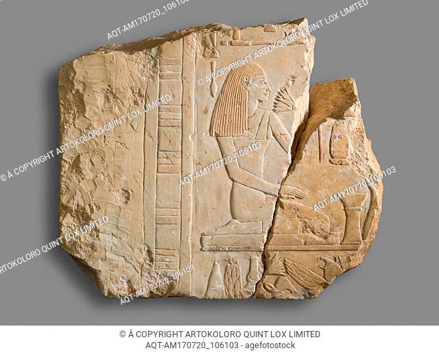 Relief Fragment Depicting a Kneeling Woman, New Kingdom, Dynasty 18, ca. 1479â€“1458 B.C., From Egypt, Upper Egypt, Thebes, Sheikh Abd el-Qurna