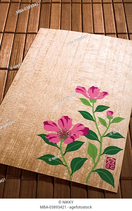 Bamboo-mats, postcard, Japanese, bamboo-paper, prints, motive, flowers, bamboo, bamboo-place-set, card, motive-postcard, greeting-postcard, bamboo-paper, Asian