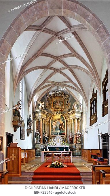 Late-baroque high altar and altarpiece depicting John the Baptist at the parish church in Altenmarkt, Triestingtal, Lower Austria, Austria, Europe