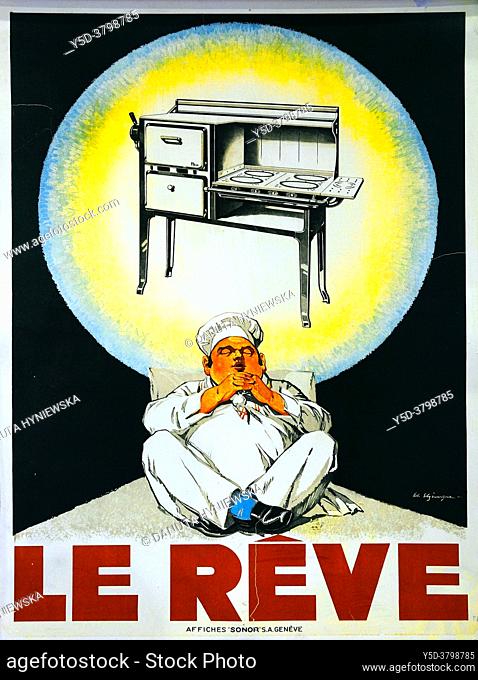 Poster by Swiss artist Edouard Elzingre (1880 - 1966) ' La Reve' circa 1925, Le Reve cookers were very popular in many Geneva households