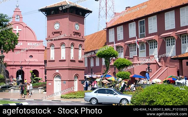Clock Tower and Dutch colonial Christ Church Dutch Square Malacca Malaysia
