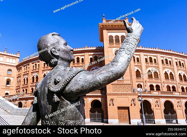 Statue tribute to the bullfighter Luís Miguel Dominguín, made by the sculptor Ramón Aymerich. The plaza de toros de Las Ventas, known simply as Las Ventas