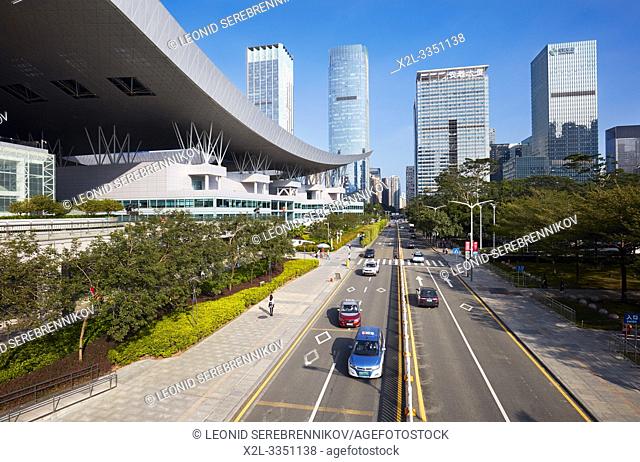 Street scene at Shenzhen Civic Center. Shenzhen, Guangdong Province, China