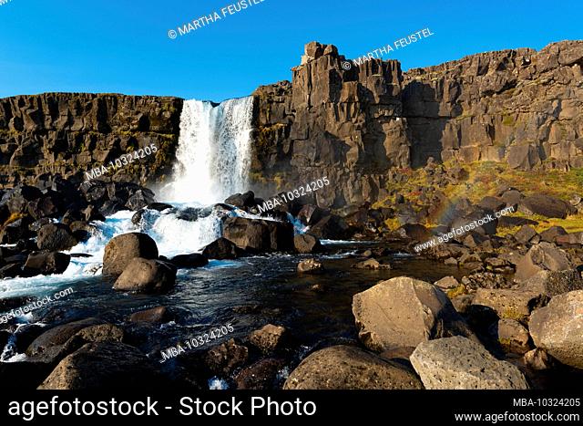 Iceland, Thingvellir, Ãžingvellir National Park, an artificial waterfall