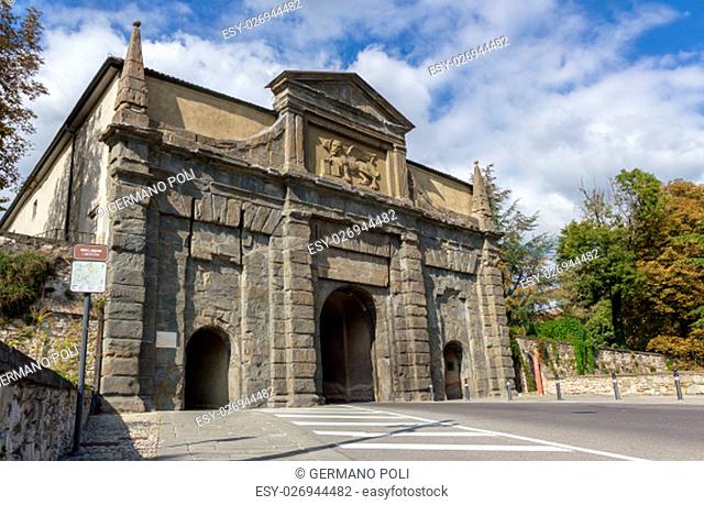 Medieval San Agostino gate in Bergamo, Italy