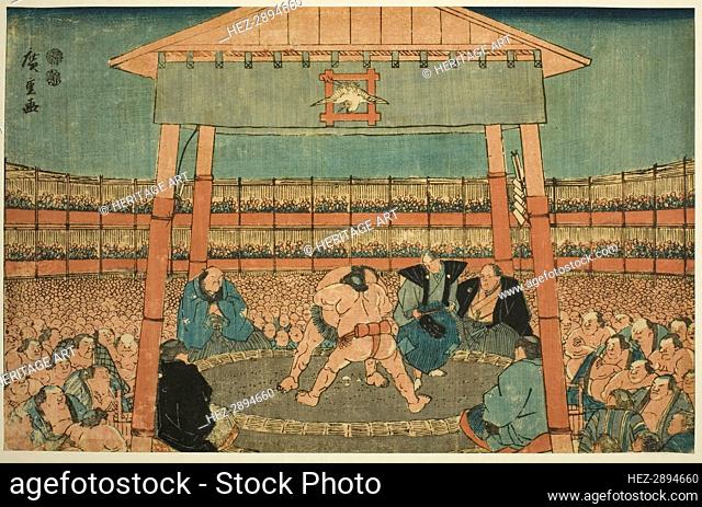 Sumo Match in the Precints of the Ekoin Temple (Ekoin keidai sumo no zu), from the.., c. 1847/52. Creator: Ando Hiroshige
