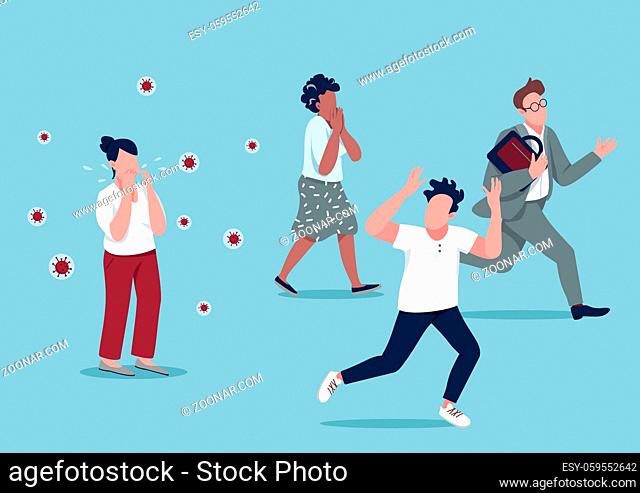 Mass hysteria flat concept vector illustration. People running from contagious person in panic 2D cartoon characters for web design