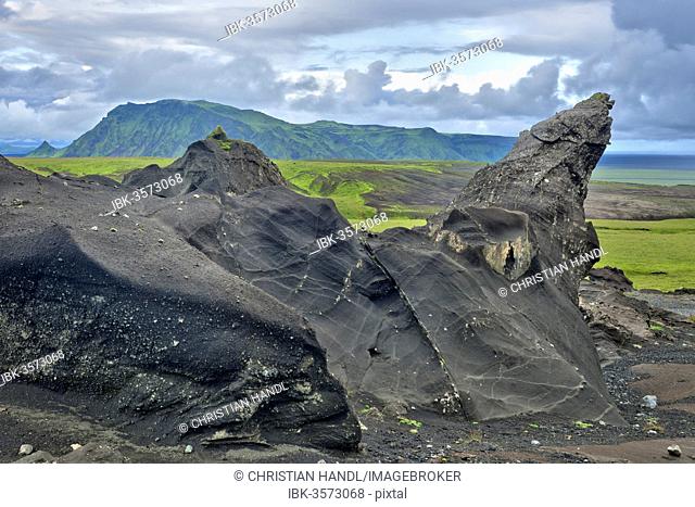 Tufa rock formations, Vík, Southern Region, Iceland