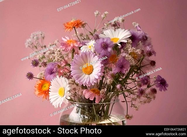 Close-Up of Colorful Wildflower Bouquet, Vibrant and Cheerful
