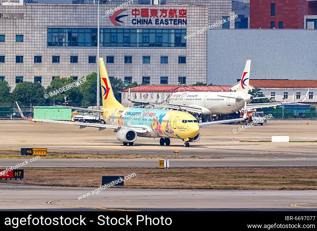 A China Eastern Airlines Boeing 737-800 with registration number B-1316 in the Duffy and Friends special livery at Shanghai Hongqiao Airport, China, Asia