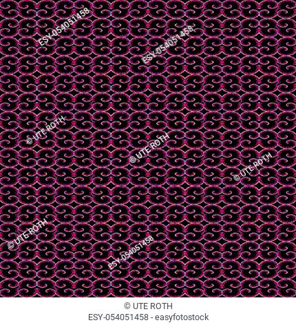 Abstract geometric seamless background. Regular spirals pattern purple, magenta and black with light outlines