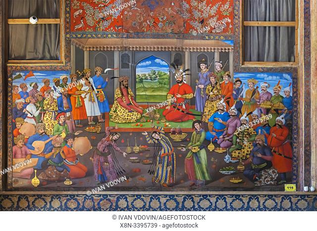 Wall painting, Chehel Sotoun, garden palace, interior, Isfahan, Isfahan Province, Iran