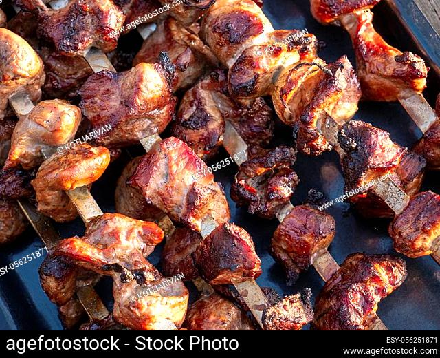 Roasted meat on skewers