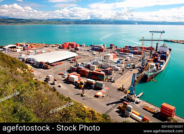 The large shipping port of Napier, near Bluff Hill on the east coast of New Zealand