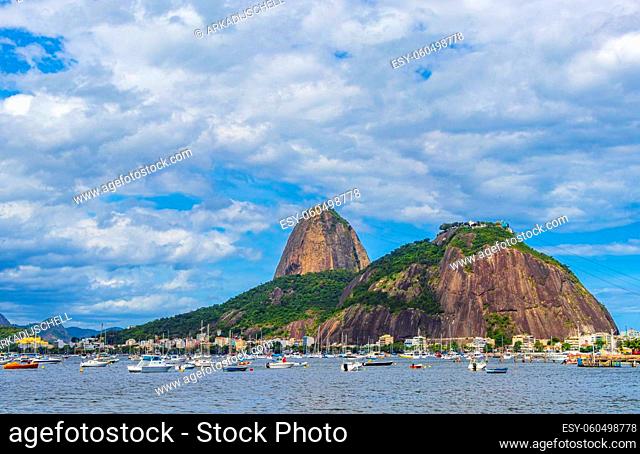 Sugarloaf sugar loaf mountain Pão de Açucar panorama view and cityscape of the Urca village in Rio de Janeiro Brazil