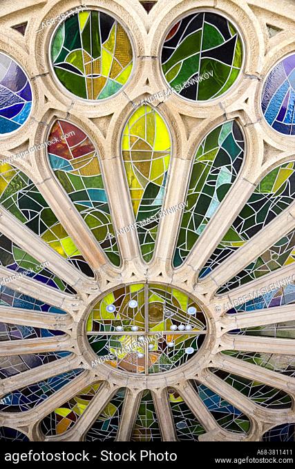 La Sagrada Familia in Barcelona. Gothic-inspired rose window