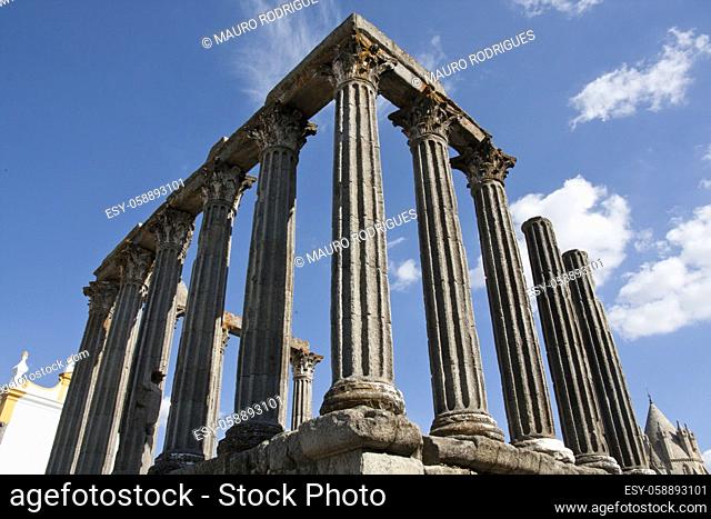 View of the beautiful Temple of Diana, located in Évora, Portugal