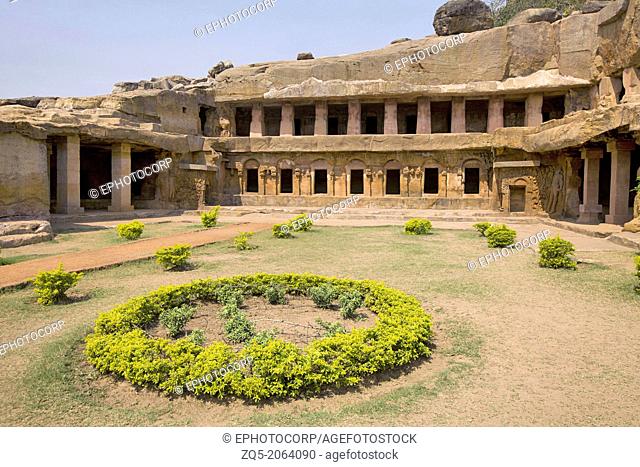 Ranigumpha, cave no-1, Udayagiri and Khandagiri Caves, Orissa, India. Udayagiri and Khandagiri Caves are partly natural and partly artificial caves of...