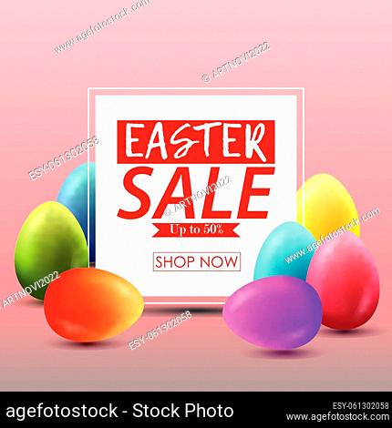 Easter sale banner background with beautiful colorful eggs
