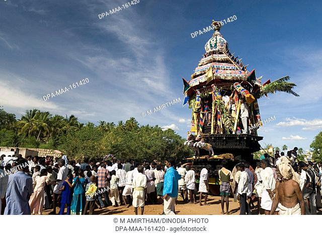 Chariot festival in Kaalamegha Perumal temple at Thirumogur near Madurai ; Tamil Nadu ; India