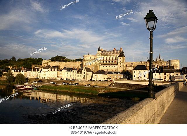 Chateau d'Amboise with River Loire in foreground, Amboise, Loire Valley, France