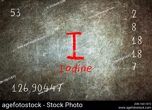 Isolated blackboard with periodic table, Iodine, Chemistry