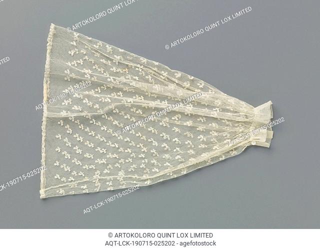 Lower sleeve of application side with spreading pattern of oval flower on a stalk with two leaves, Lower sleeve of natural colored application side: batiste...