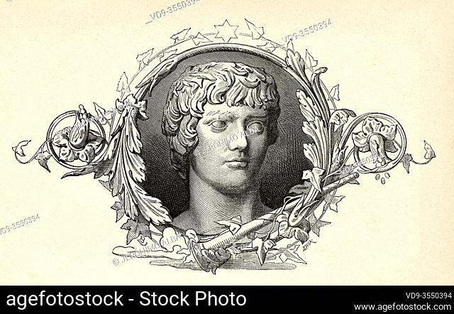Portrait Roman Emperor Antinous, was a young man of great beauty, favorite and lover of the Roman emperor Hadrian, Italy, Ancient Rome