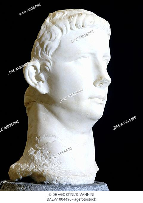 Marble head of Claudius uncovered in the Augusteo, Roselle, Tuscany, Italy. Roman Civilisation, 1st half of 1st century.  Grosseto