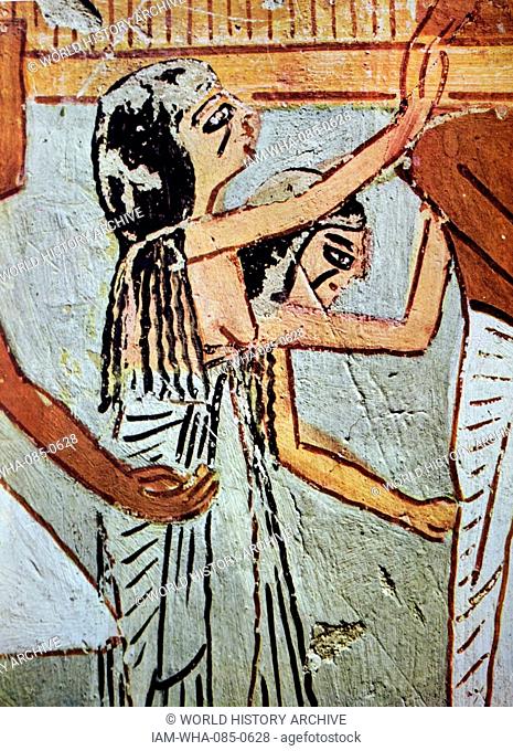 Egyptian tomb wall painting from Thebes, Luxor. Dated 11th Century BC
