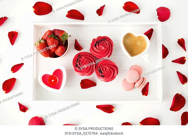 close up of treats on tray for valentines day