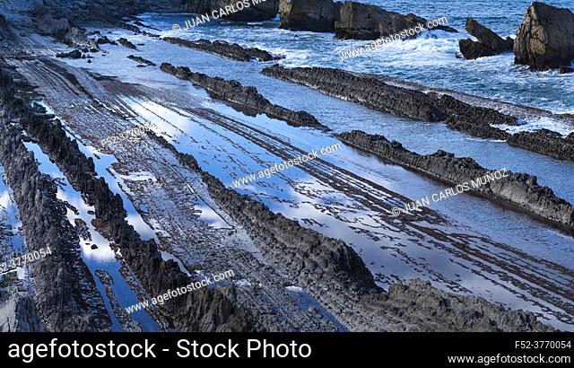 Flysch in La Arnia. Cliffs of Liencres. Municipality of Piélagos in the Autonomous Community of Cantabria, Spain, Europe