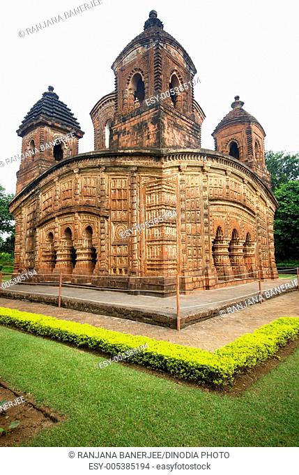 Shyamrai temple five pinnacled made of burnt clay bricks and panels terracotta artworks in 1643 ; Vishnupore ; Bankura ; West Bengal ; India