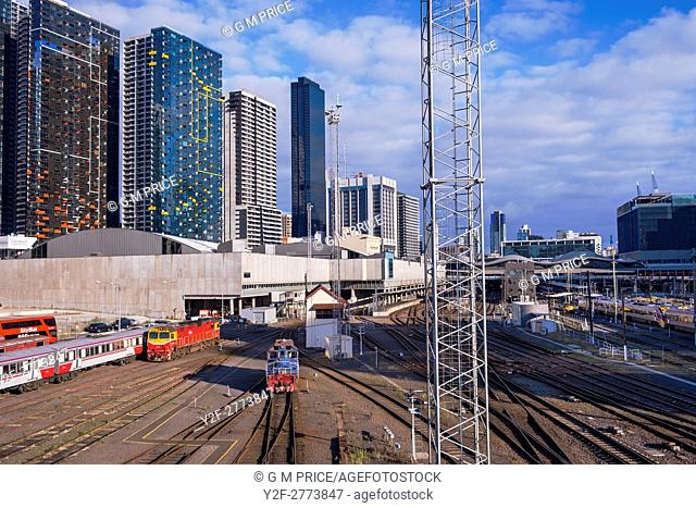 rail yard and corporate buildings near Spencer Street Station, Melbourne