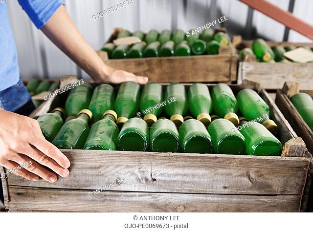 Crate of green bottles