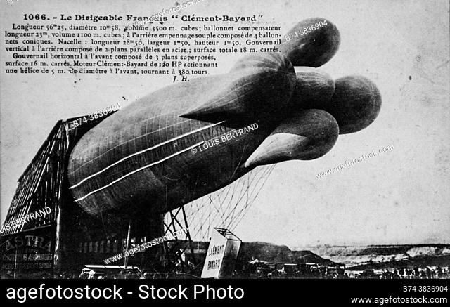 the airship clement bayard, postcard 1900