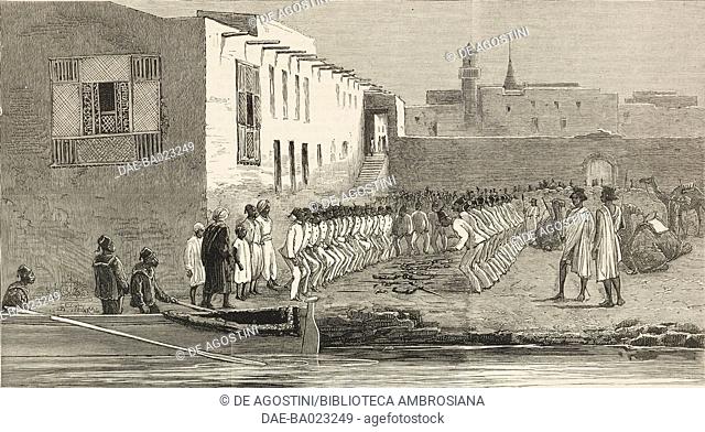 Egyptian soldiers performing a religious dance in the Custom House Yard in honour of the visit of some Native Sheiks, January 4, Suakin