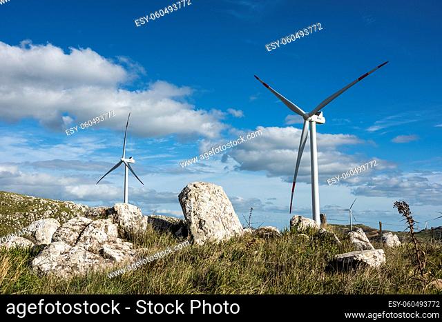 Windmills on the Sierra Carape in the Maldonado Department, Uruguay