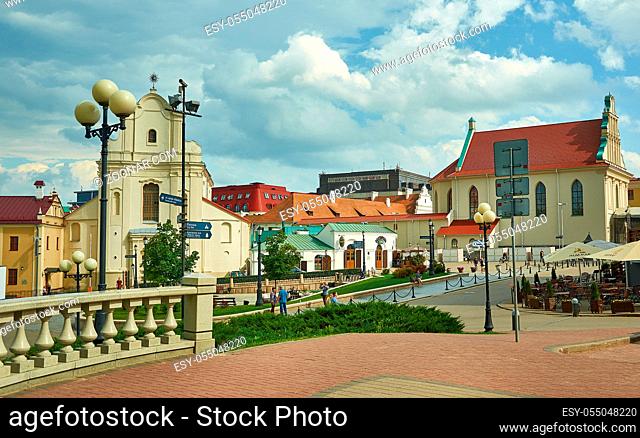 Minsk, Belarus.Cityscape of the Upper Town, the historical center , August 12, 2019