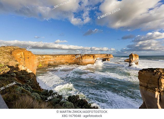 The coastline near Loch Ard Gorge, looking towards the sea stacks called 12 Apostles, Great Ocean Road, Australia The Loch Ard was a three-masted clipper...