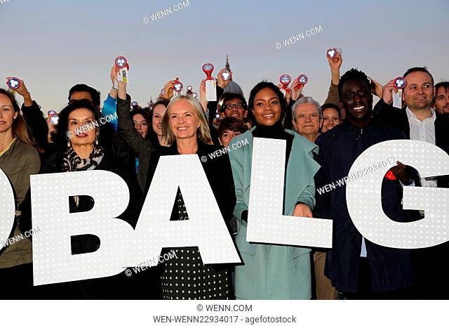 Global Goals Action Photocall - Naomie Harris, Bianca Jagger and Mariella Frostrup join thousands of people on the Millennium Bridge as part of action/2015