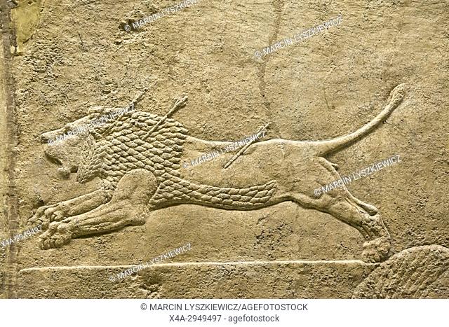 Assyrian Alabaster Bas-Relief depicting Lion Hunting, Circa 645-635 BCE, British Museum, London