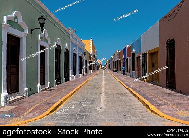 looking into a colonial street in the historic center of campeche, mexico 2