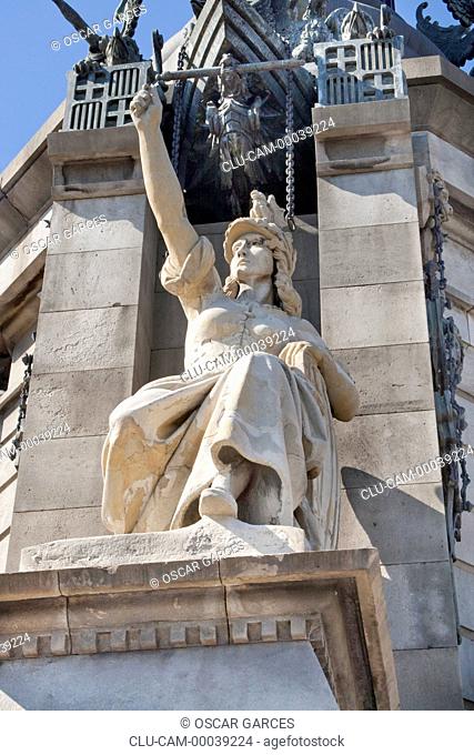 Sculptures of Columbus Monument, The Rambla, Barcelona, Catalonia, Spain, Western Europe