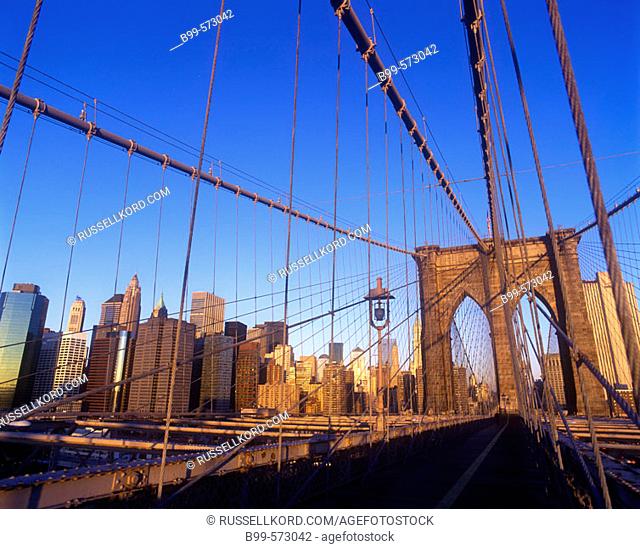 Brooklyn Bridge, Downtown Skyline, Manhattan, New York, USA