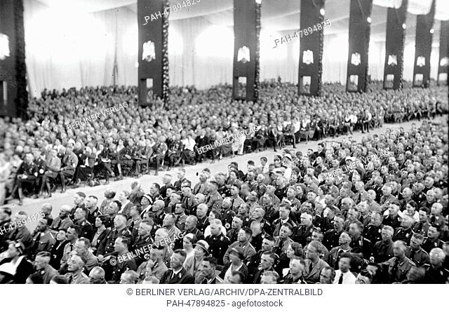 Nuremberg Rally 1933 in Nuremberg, Germany - Party congress at Luitpold Hall at the Nazi party rally grounds. (Flaws in quality due to the historic picture...
