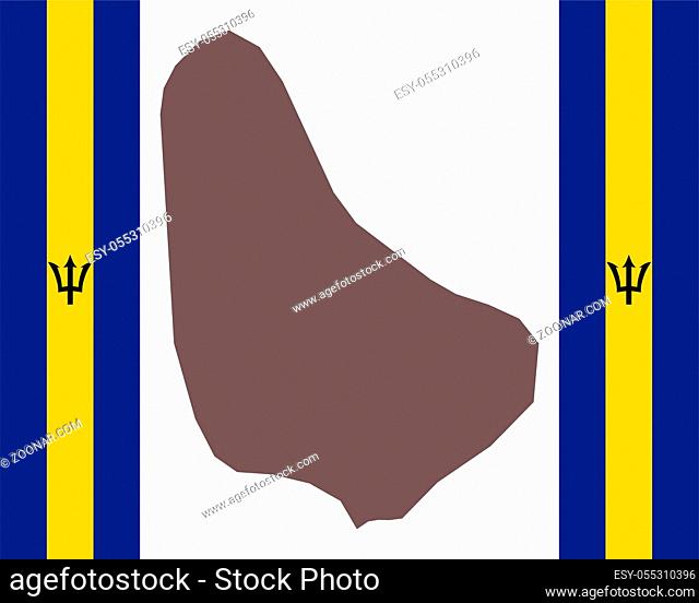 Landkarte von Barbados auf Hintergrund mit Fahne - Map of Barbados on background with flag